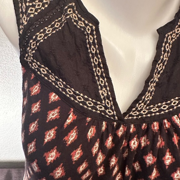 Lucky Brand Cream Black Brown Boho Style Sleeveless Tank Top Size Large - Picture 2 of 5